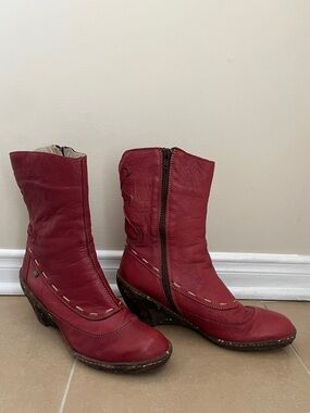 El Naturalists Leather Women's Boots Red Zip Closure Mid Calf
